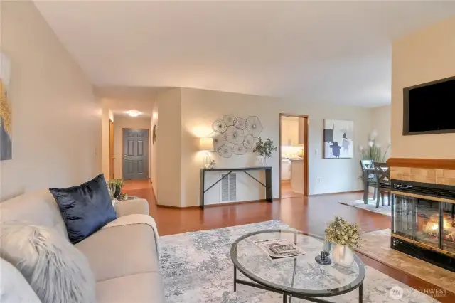 Wood fireplace (can be converted by new buyer to electric if desired).