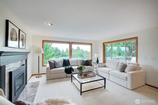 Main Level Family Room Newly Sanded and Stained Hardwood Flooring and Fresh Carpet