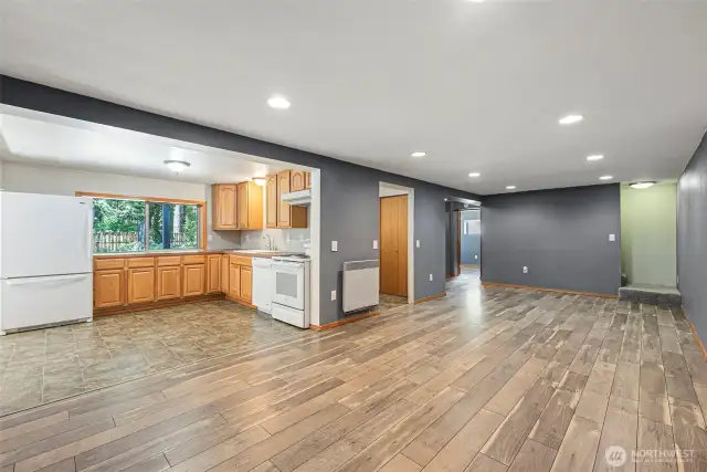 Kitchen is has an open concept.