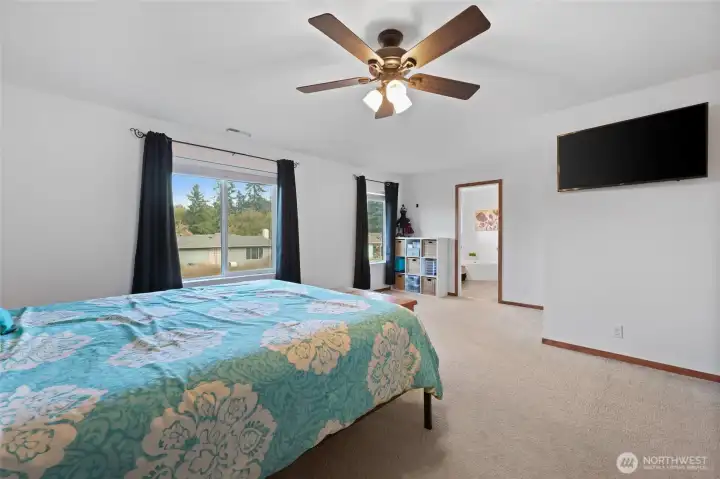 Two windows, and an en suite bathroom with more natural light.