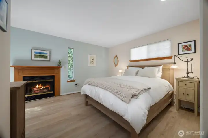The primary bedroom is very generously sized and has a gas fireplace for those cozy winter evenings!