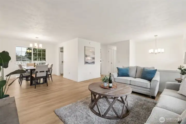 New lighting fixtures add a fresh touch to this recently refurbished home.