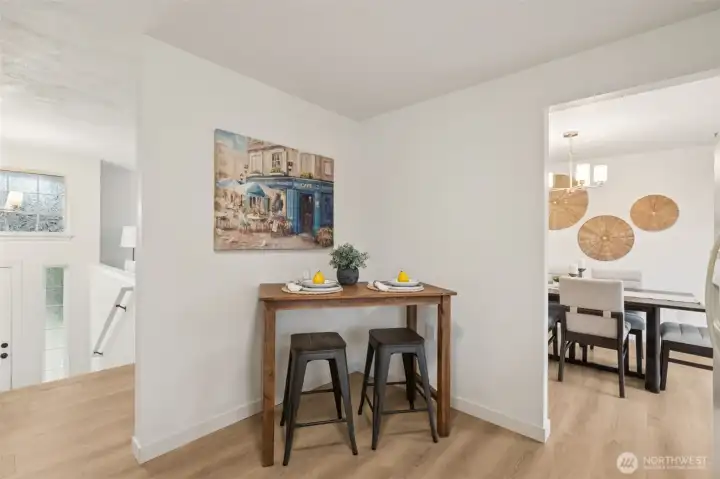 Use this space as a coffee or breakfast bar or adding shelving for additional kitchen storage options!