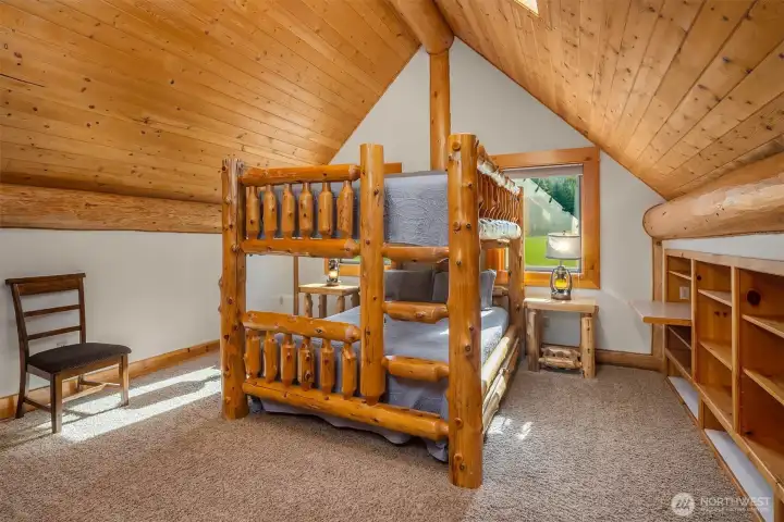 Upstairs Bedroom with Log Queen Bunkbeds