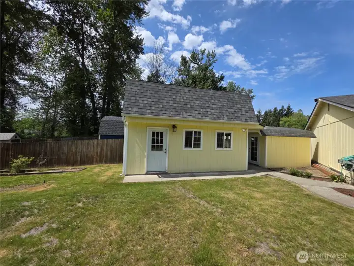 Nice view of the possible two story ADU and another storage shed with power.