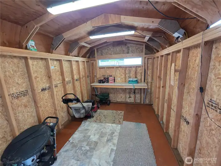 This is the interior of the shed in the middle. It has power and lights and was used primarily for storage.