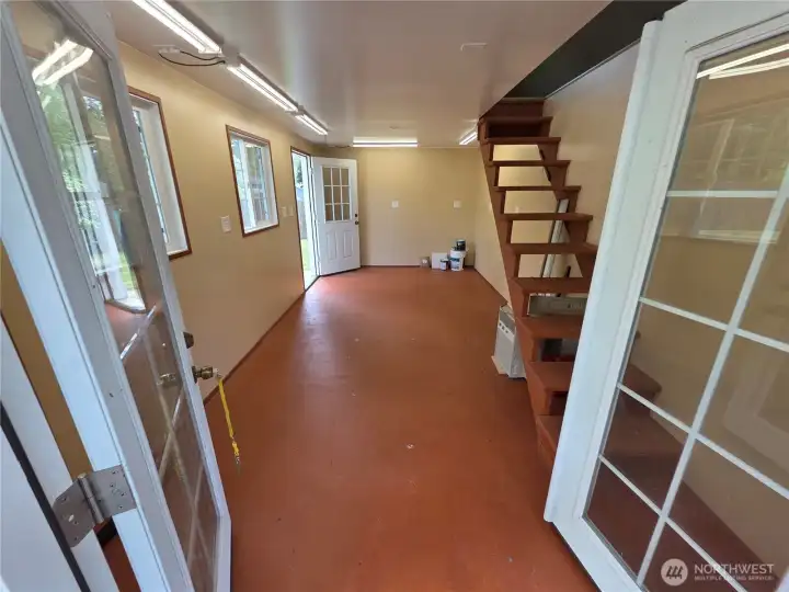 Entrance to the shop that has power and heat.