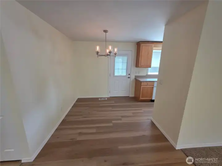 View of dining room. Notice door that exits to patio.