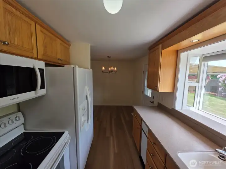 View of kitchen looking towards dining room.