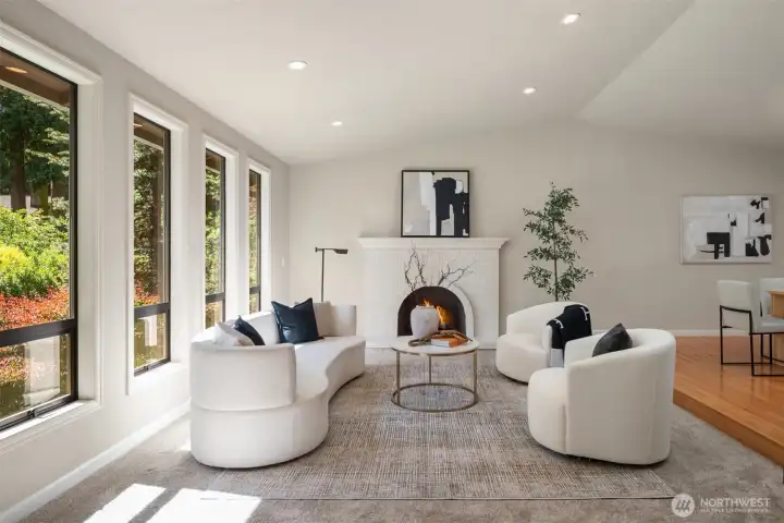 Living area in front of home off the entry doorway