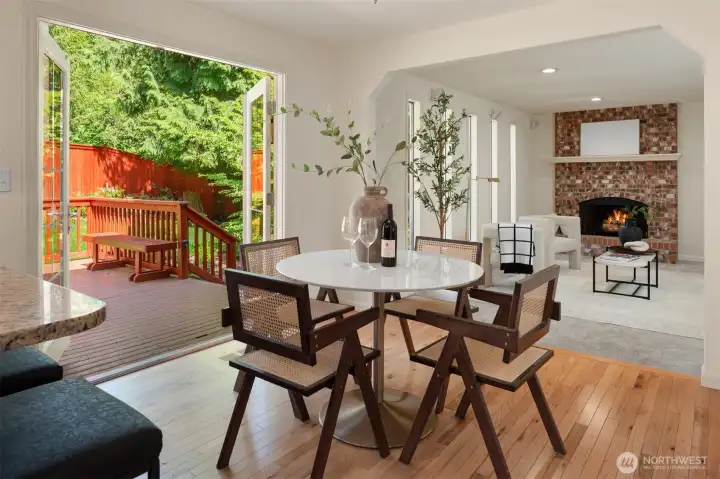 Kitchen + eating space with indoor/outdoor convenience