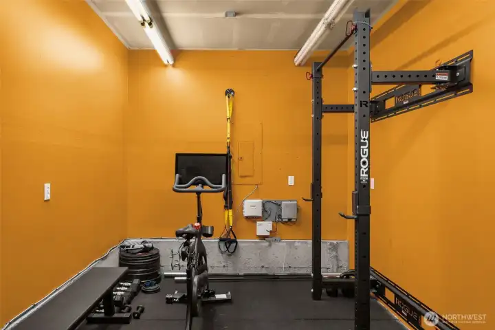 Home gym has been removed. This bonus space also works well as a workshop or additional storage area. Home gym has been removed. This bonus space also works well as a workshop or additional storage area.
