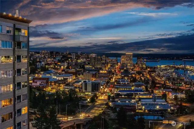 Penthouse views from Pacific Towers  provide a unique view of Tacoma.