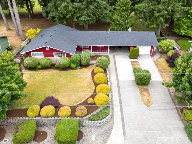 Nice drone shot of the front of the home.