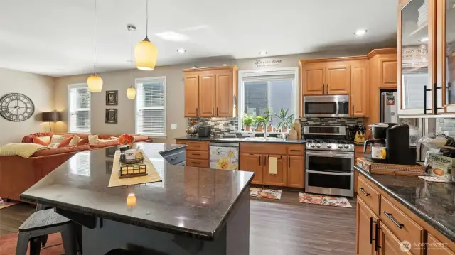 Kitchen with island & gas stove