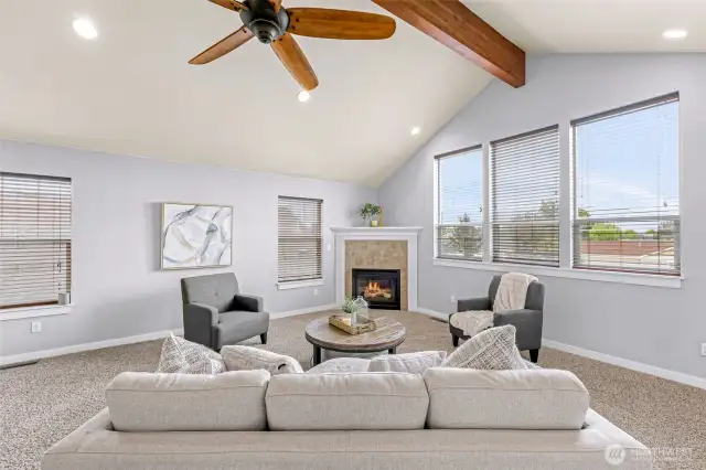 Vaulted ceilings, Gas Fireplace and lots of natural light