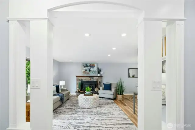 Custom wood moldings throughout (entry, windows, closet doors)