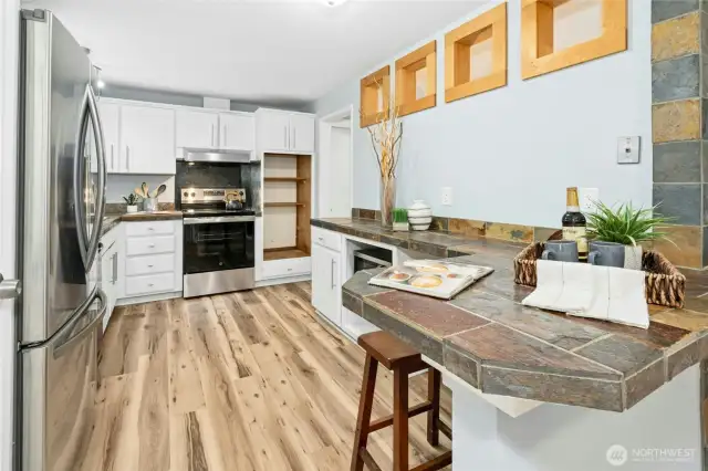 Stone accents integrated throughout the home