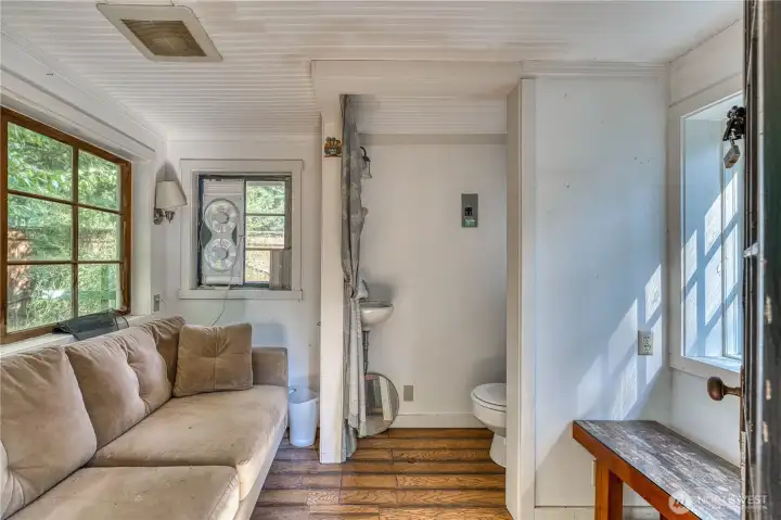 Inside Art Studio/Cigar Room. There's also a compostable commode and power with AC