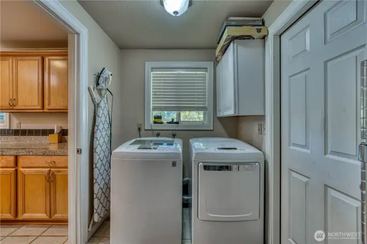 Laundry room and behind where the camera would be for this shot, is a large pantry area with shelves and a closet w/water heater and shelves
