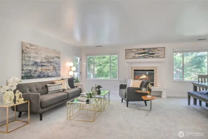 Delightful Living Room with views. New Milgard windows in 2019. Lovely privacy.