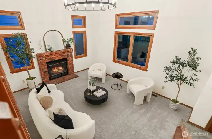 Living room view from upper landing/catwalk.