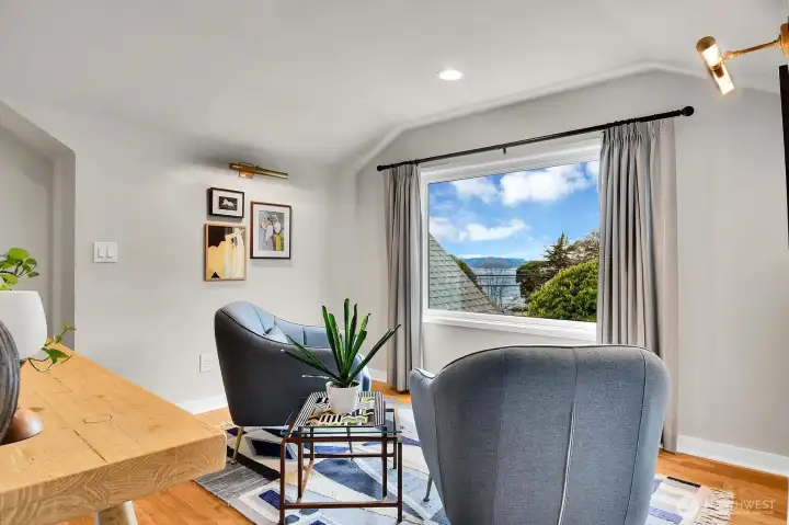 Great views of sound and Vashon. A terrific sitting area, office, or nursery.