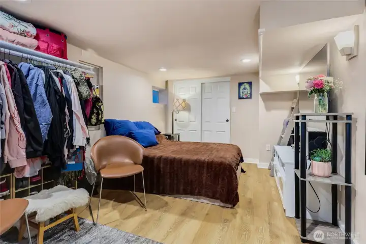Downstairs family room and laundry (currently being used as a bedroom)
