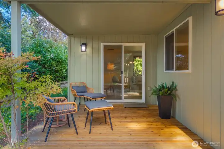 Watch the birds and squirrels on your private, covered back yard deck.