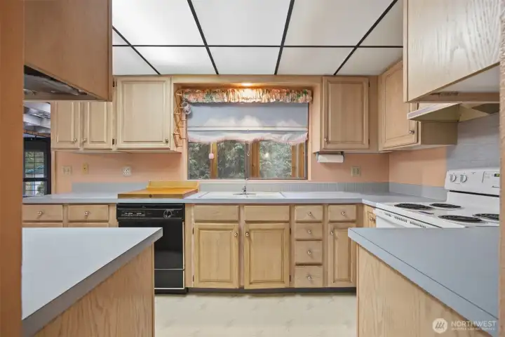 Looking at the kitchen from the hallway.