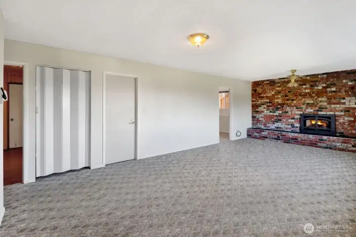 Basement with gas fireplace. Basement with gas fireplace.