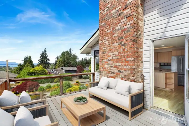 Large deck to enjoy the views. Virtually staged Large deck to enjoy the views. Virtually staged