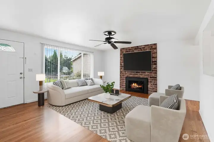 Virtually staged - bright but cozy living room