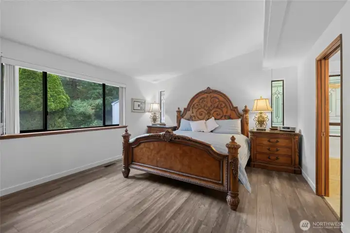 Large primary suite with gorgeous stained-glass windows Large primary suite with gorgeous stained-glass windows