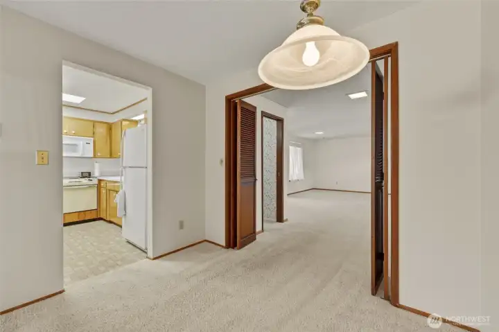 Convenient pass-through connects the kitchen and dining areas.