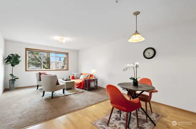 Beautiful open floor plan showing the Dining and Living areas.