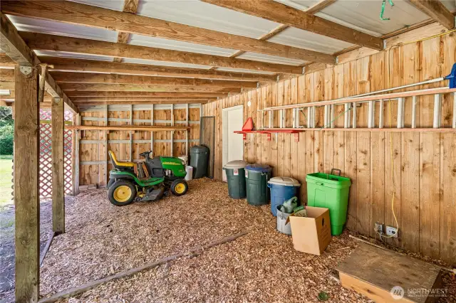 Covered area on the back of the garage for storage