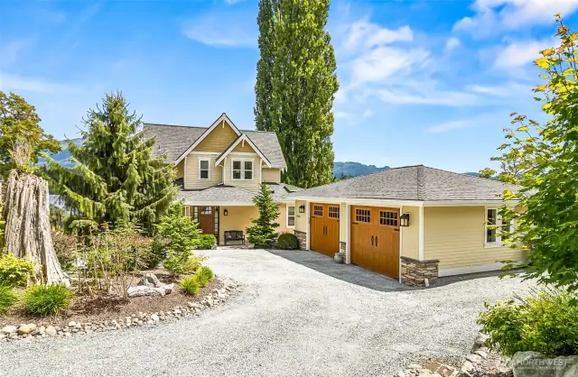 front of main house and oversized garage