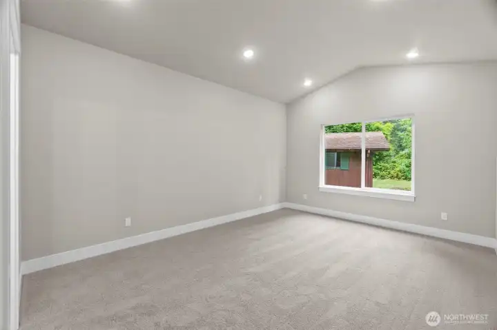 Split floorplan has Primary bedroom Separated from guest rooms.