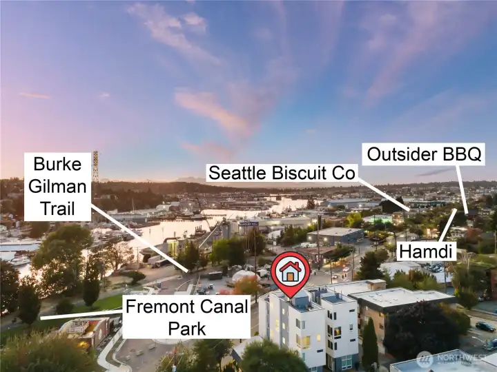 Directly across street from Fremont Canal Park & Burke Gilman Trail. Conveniently located steps from Fremont's 36th Street retail core, and a 1-3 min drive from Leary Way's breweries & restaurants