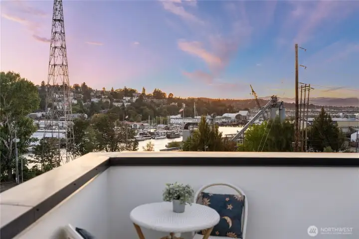 View roof terrace- views of the Fremont Canal as well as Aurora bridge