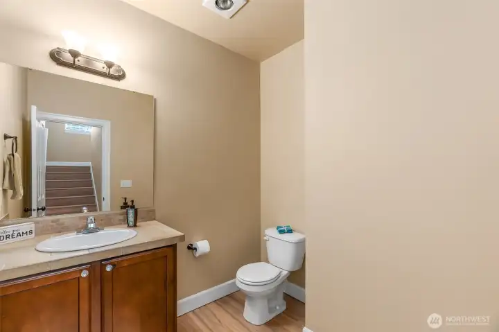 Half bath on main floor for guests.