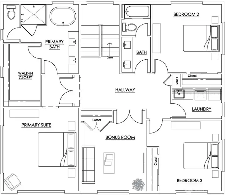 Upper level floor plan.