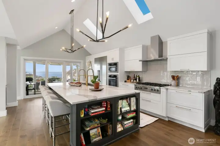 Professional Chef's kitchen. Vaulted ceilings & skylights.