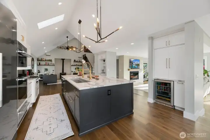 Custom espresso bar, beverage bar, & beverage refrigerator.