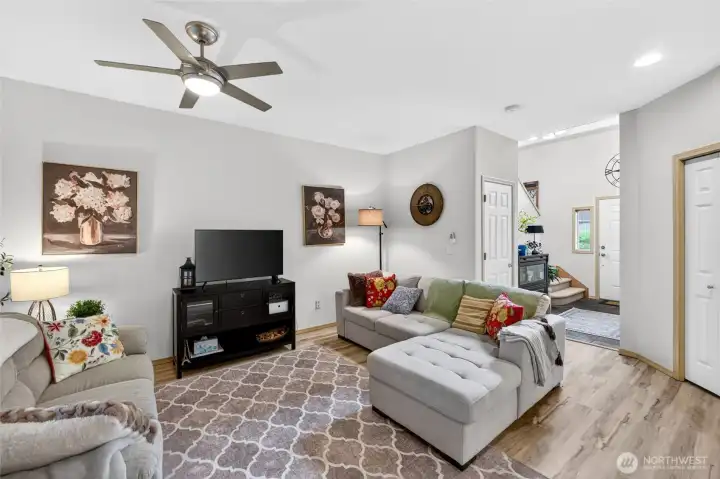 The luxury vinyl plank flooring is easy care.  Don't miss all the storage including many with custom ELFA modules