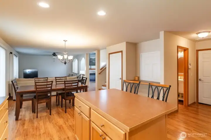 Kitchen facing dinging and living