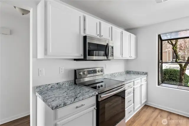 Updated stainless steel appliances.