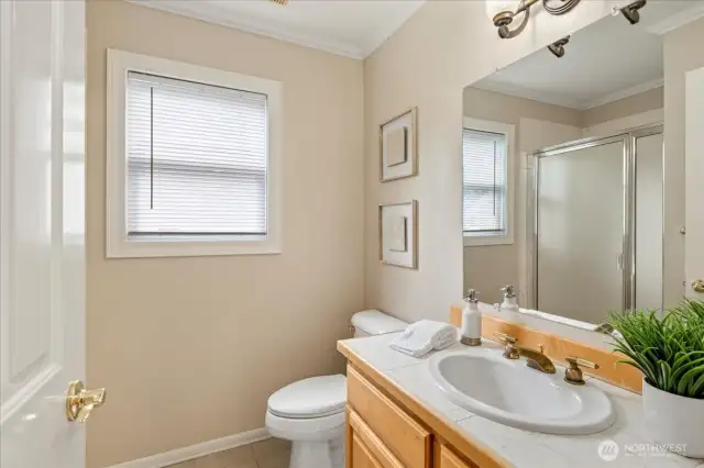 The main floor 3/4 bathroom is great for guests