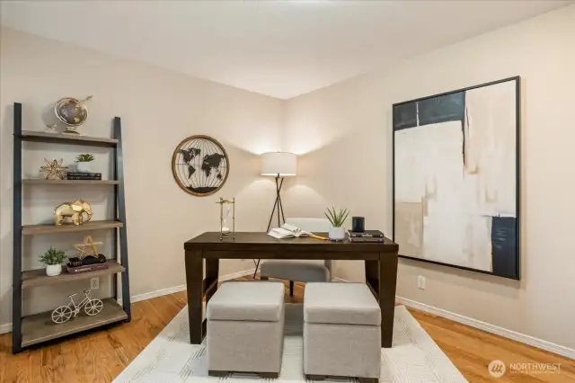 The main floor office off the entry is a great flex space for work or play